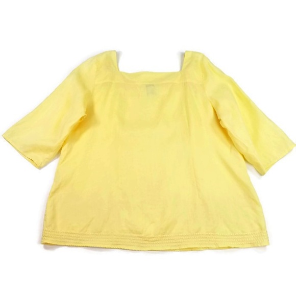Tweeds Yellow Needlework 3/4 Sleeve Linen Blouse Womens 2X - Picture 2 of 8